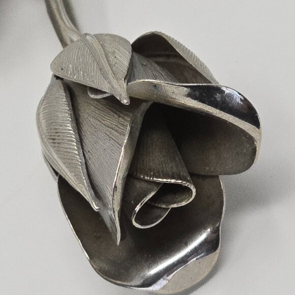 Vintage Rose Brooch Silver Tone Floral Statement Pin 1980s Costume Jewelry - Picture 5 of 15